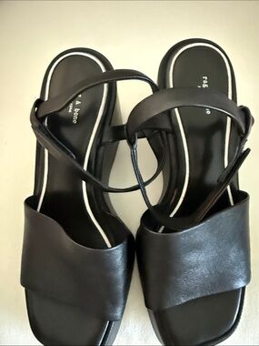 rag & bone Black Leather Wide-Strap Sandals